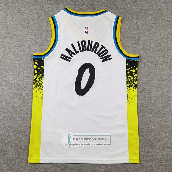 Camiseta Nino Indiana Pacers Tyrese Haliburton NO 0 Ciudad 2024-25 Blanco